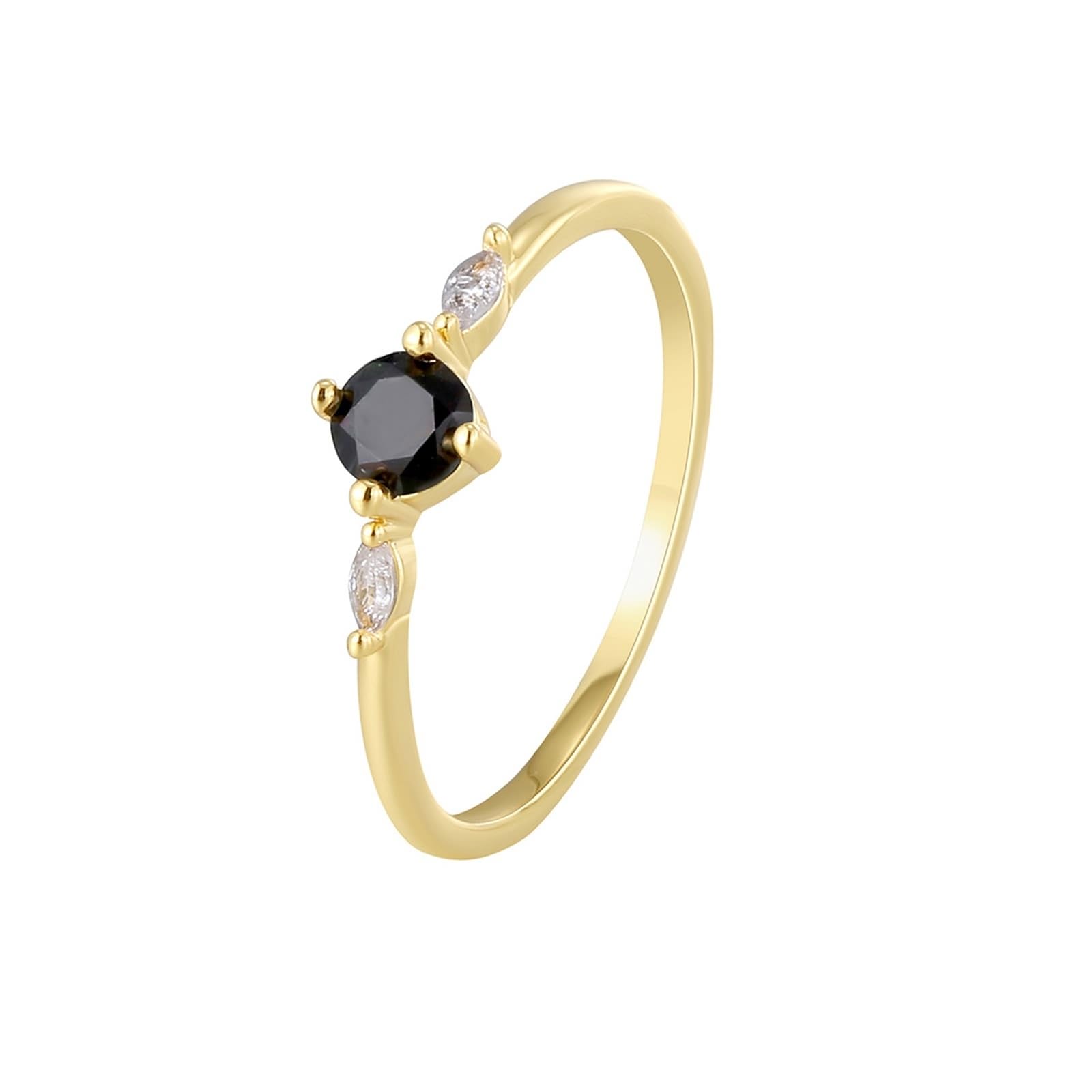 9 Karat/14 Karat/18 Karat Gelbgold Zierlicher Ring Achat Schwarz, Verlobungsring Schwarzer Runder Onyx
