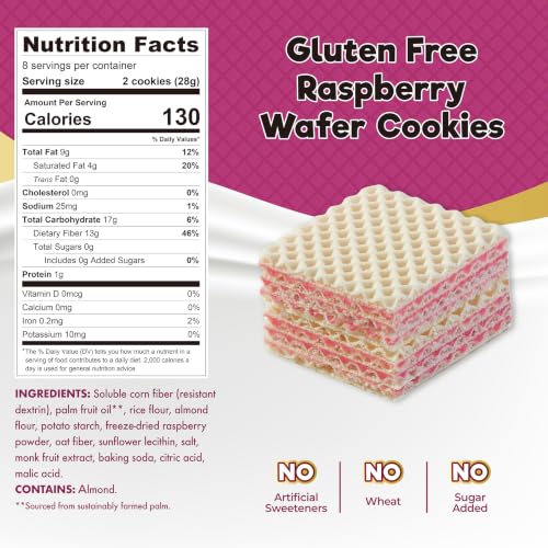 Image of ChocZero Sugar Free Raspberry Wafer Cookies, No Sugar Alcohols, Keto, Gluten Free, Vegan, High Fiber, 16 Count, 8 oz Box