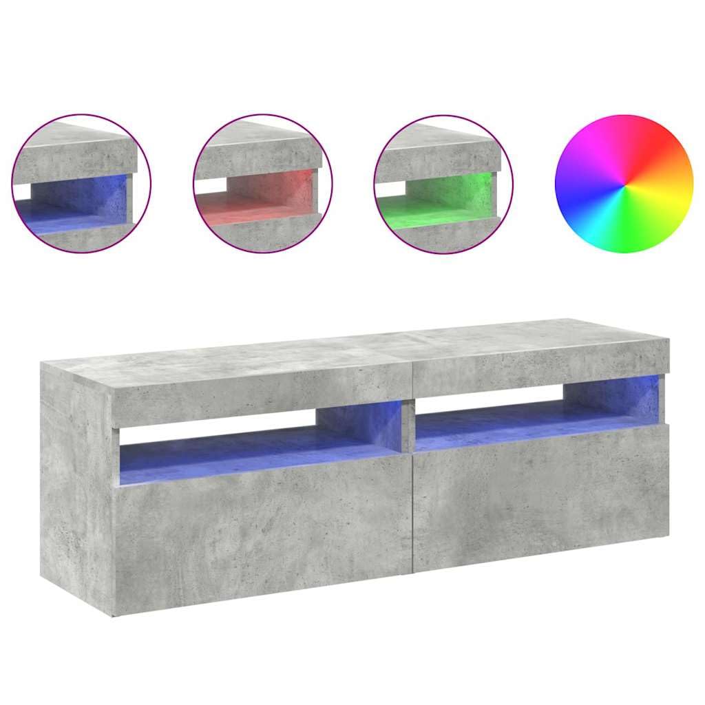vidaXL - TV-Möbel - TV-Schränke mit LED-Leuchten 2 Stk. Betongrau 60x35x40cm