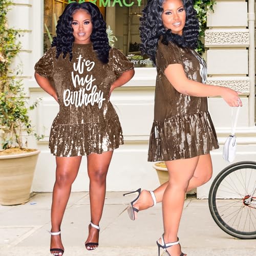 Image of FLOYU Women Sequin Birthday Dress It's My Birthday Dresses Sparkly Party Tops Sexy Birthday Outfits