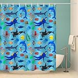 RFFLUX 3D Delphin Duschvorhang Anti Schimmel 180x180 cm mit 12 Haken Delphin Duschvorhänge Anti-Bakteriell Waschbar Wasserdicht Polyester Badvorhänge für Badezimmer（Stil 54-4）