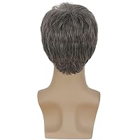 Vista 5 de Kaneles Peluca corta gris de repuesto sintético para hombre, disfraz de Halloween, cabello natural suave en capas (gris)
