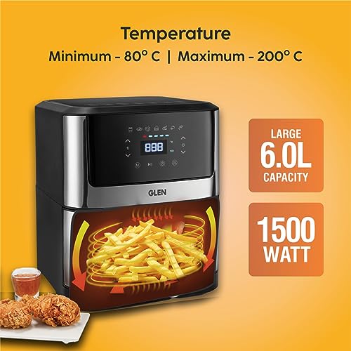 Glen Air Fryer, 6.0 Litre Digital Controls, 7 Pre Set Menu Timer, Temperature Control, 1500W