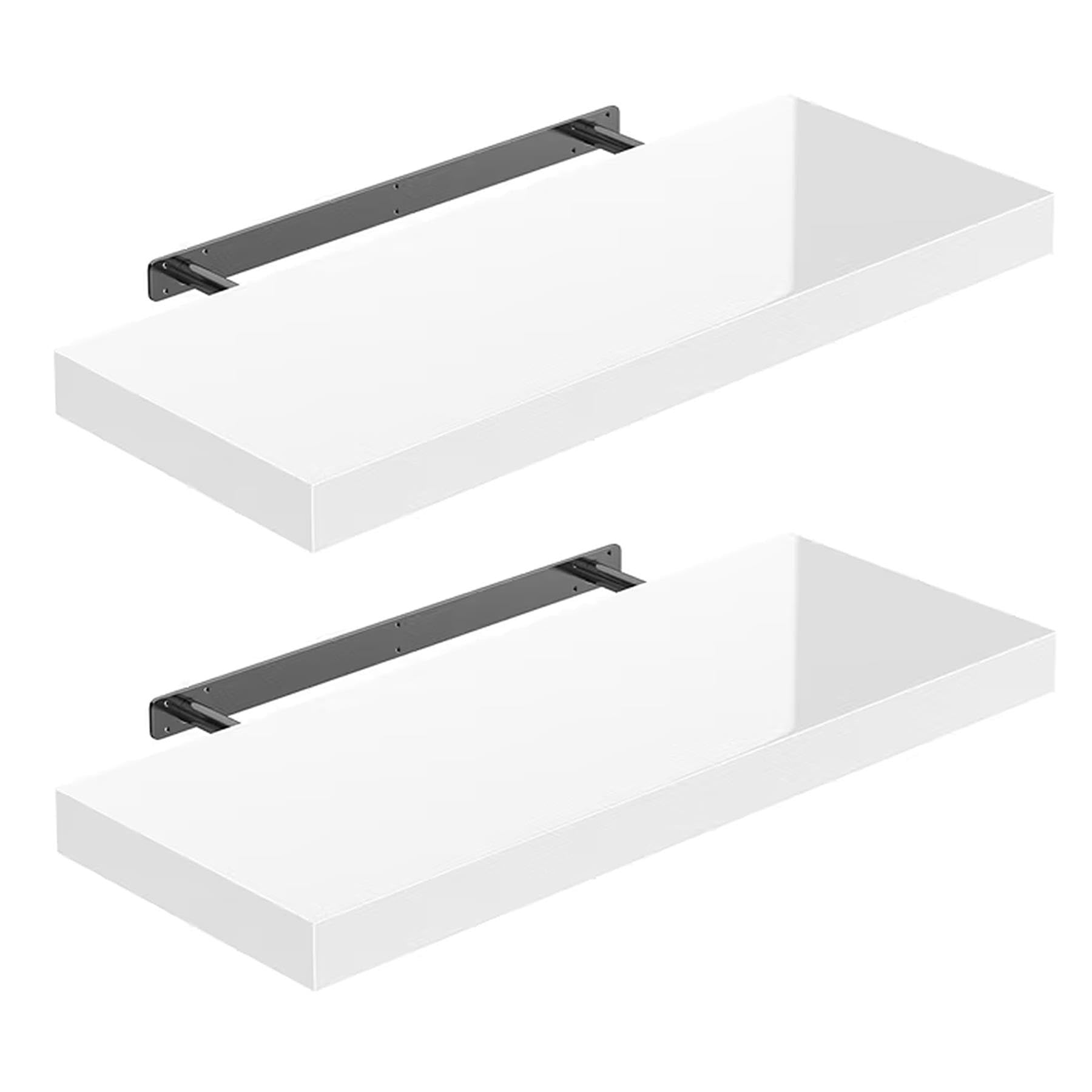 Shelfinity Set of 2 White Floating Shelves for Wall | 30cm High Gloss Modern Wall Shelves | For Bedroom Living Room Bathroom Kitchen Office | Floating Shelf Unit Ideal for Display & Storage