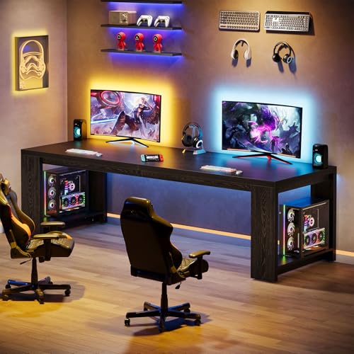 Image of Tribesigns 2 Person Desk Set of 2, 86.6 Inches Extra Long Desk, Two People Computer Writing Table, All Wood Large Desks Workstation for Home Office, Black