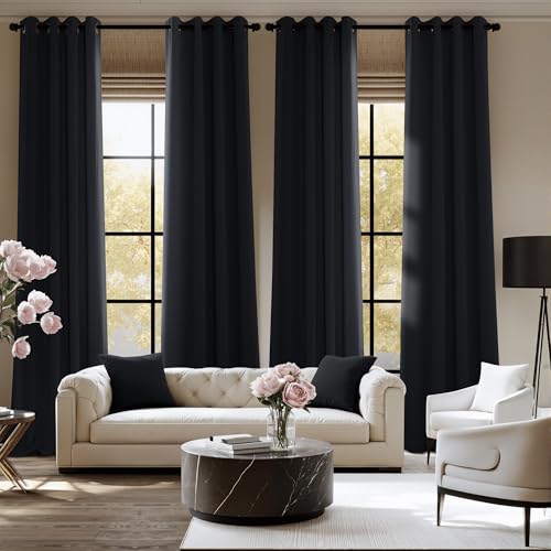 Image of NICETOWN 95 Inch Blackout Curtains, Grommet 2 Panels Thermal Insulated Black Room Darkening Drapes, Extra Long Window Curtains for Bedroom Living Room