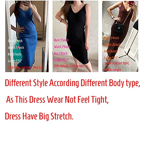 Image of Women's Sleeveless Sweater Dress Knit Slim V Neck Bodycon Midi Stretchable Elasticity Slim Fits