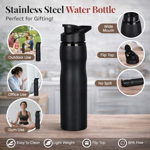 Image of Customized 1000ml Stainless Steel Water Bottle with Name & Photo Engraving | Personalized Leakproof Bottle for Office, Gym & Travel |Unique Gift for Men & Women (Black-1 750 ML)
