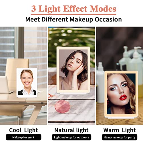 Travel Makeup Mirror With 10X Magnifying Mirror, Vanity Mirror With 80 Led Lights, 3 Colors Light Portable Beauty Mirror, Rechargeable Folding Tabletop Cosmetic Mirror With Touch Screen Dimming(White) #TOP1