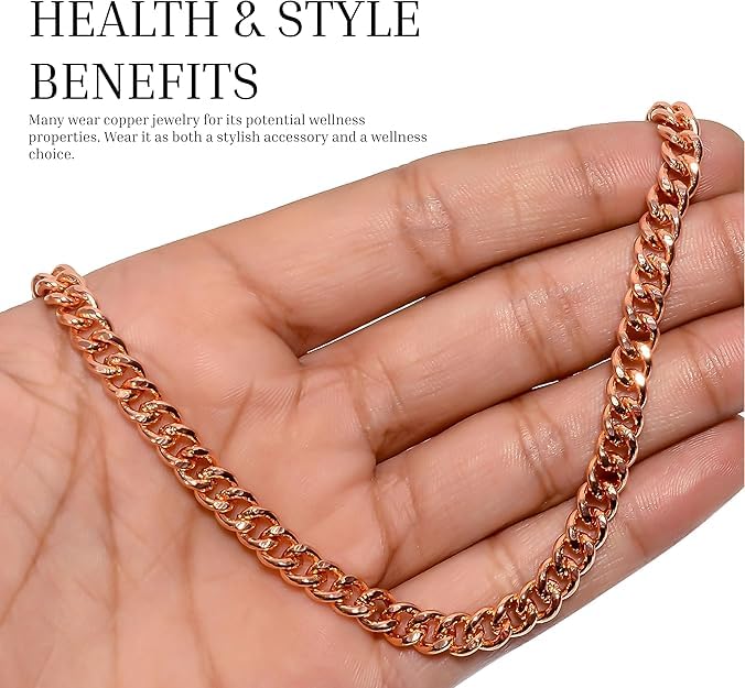 Pure Copper Cuban Link Chain Necklace 20 Inch Long Heavy Solid Copper Statement Jewelry Set Gift for Women & Men3