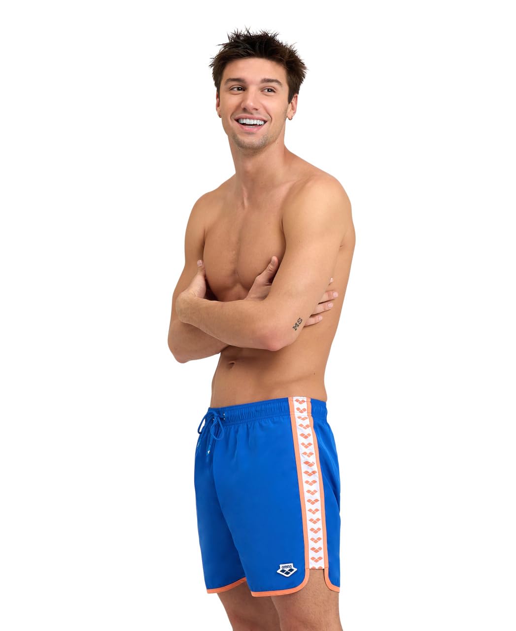 Arena Men's Icons Team Stripe Beach Short Boxers Swimming Bermuda with Mesh Inner Brief, Back Pocket, Pool Beach Vacation