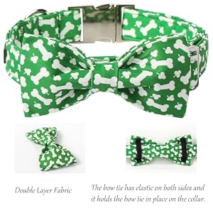 Lionet Paws St. Patrick Green Dog Collar, Bone Dog Collar for Small Dogs, Adjustable Cotton Clover Pet Puppy Collars for Small Dogs Lionet Paws St Patrick Green Dog Collar Bone Dog Collar for Small Dogs Adjustable Cotton Clover Pet Puppy Collars for Small Dogs