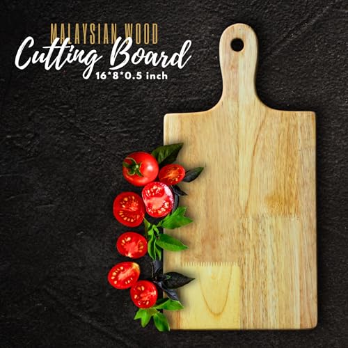 Image of Wood Chop Malaysian Wood Cutting Board |Handcrafted | 16 x 8 x 0.5 Inch | Non-Slip Durable Board | Vegetables, Fruits, Meat, Cheese & Meal Prep | Natural Finish