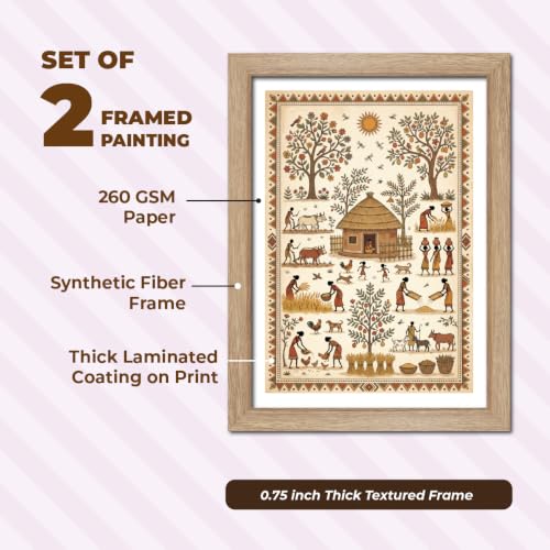 Image of TenorArts Traditional Tribal Folk Art Photo Frame Set of 2 , Indian Rural Arts Decor Wall Hanging Painting For Bedroom Living Room Cafe and Home decor / Minimal Drawing Framed Posters for Decoration (9x12 inches) [T2P-04T]