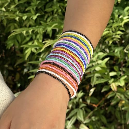 RINHOO Bohemian Seed Beaded Bracelet Set - Adjustable Stretch Stackable Multilayer Elastic Bracelets, Handmade for Women Summer Beach Vacation Jewelry Gifts2