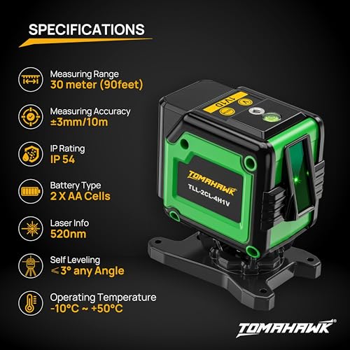 Image of Tomahawk TLL-2CL-4H1V Laser Level | 30m (98 feet) | 5-Line | Laser Level for Home, Workshop & Professional Use