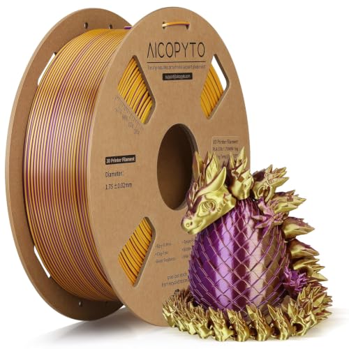 AICOPYTO Silk Dual Color PLA Filament, Silk Pla 3D Printer Filament 1.75mm 1KG(2.2 lbs), Multicolor Filament Shiny Silk Texture, 3D Printing Filament +/-0.02mm, PLA Silk 2 in 1 Color Gold Purple