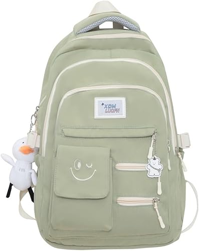 Miniatura 8 de JHTPSLR Preppy - Mochila estética de cara sonriente, bolsas sólidas para libros, triple cremallera, mochila grande impermeable para laptop, Azul,