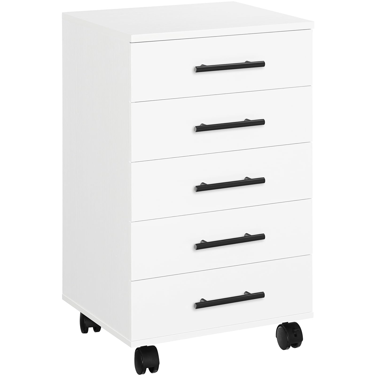 HOOBRO Schedario da Ufficio, Armadietto Portadocumenti, Mobile d'Ufficio a 5 Cassetti, Rotelle Girevoli, Stabile, Bianco EWT05WJ01