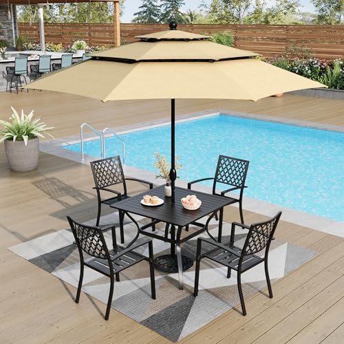 Image of PHI VILLA Stackable Patio Dining Chairs Set of 4, Wrought Iron, Black | All-Weather, 25 inchD x 23 inchW x 35 inchH, Supports 300 lb, For Deck, Perfect for patio,porch,deck,