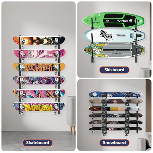 image for Tongyuyan Snowboard Rack-6-Tier Skateboard Wall Mount & Skateboard Rac