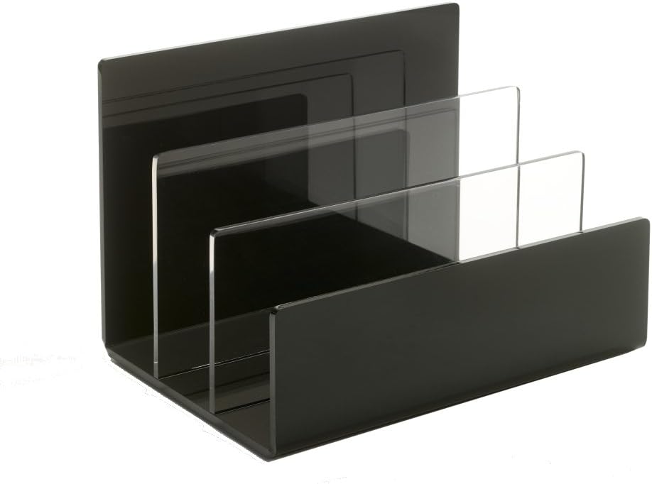 unum Desktop File Sorter Holder – Mail, Folder, Letter, Makeup Palette Organizer Handcrafted of Thick Black and Clear Acrylic - 9" x 6.75" x 6.5"