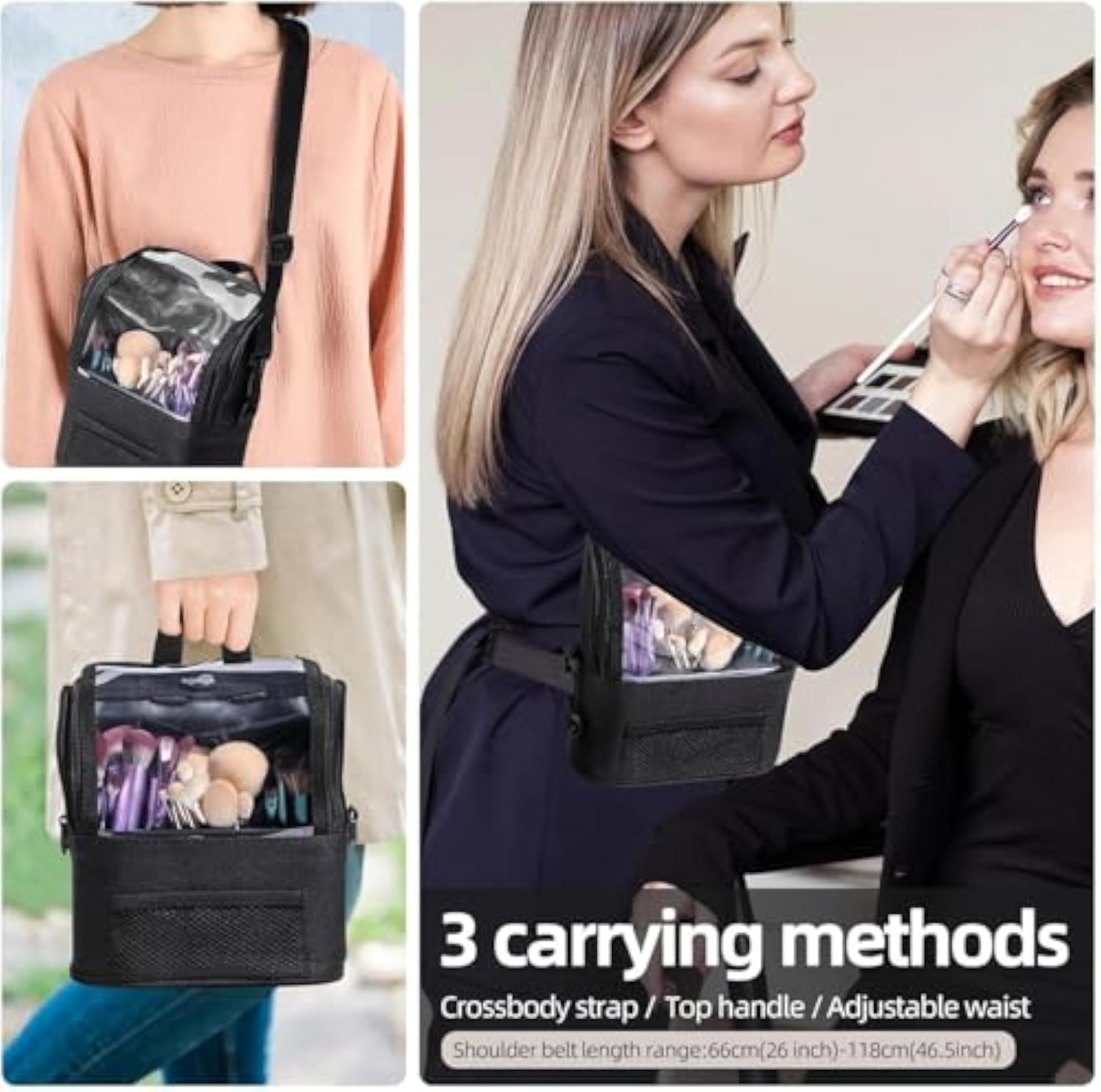 Transparent Makeup Brush Organizer Bag with Shoulder Strap
