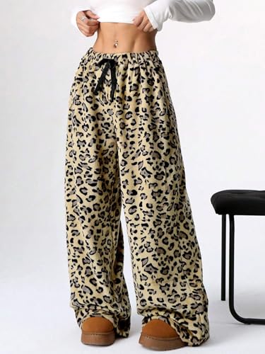 Image of ZAFUL Women's Fuzzy Plush Pajama Pants Wide Leg Pj Bottoms Lounge Pants