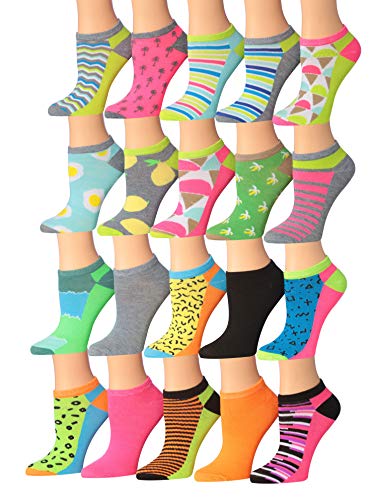 Tipi Toe Women's 20 Pairs Colorful Patterned Low Cut/No Show Socks (NS137-138)