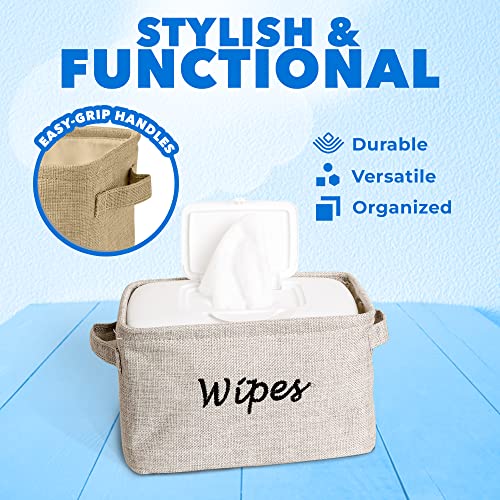 Dejaroo - Baskets For Organizing Wipes And Newborn Essentials, Diaper And Wipes Organizer, Embroidered Baby Shower Gifts For Moms, Linen Basket With Handle, 9 X 6 X 5.5 Inches, Natural #TOP6