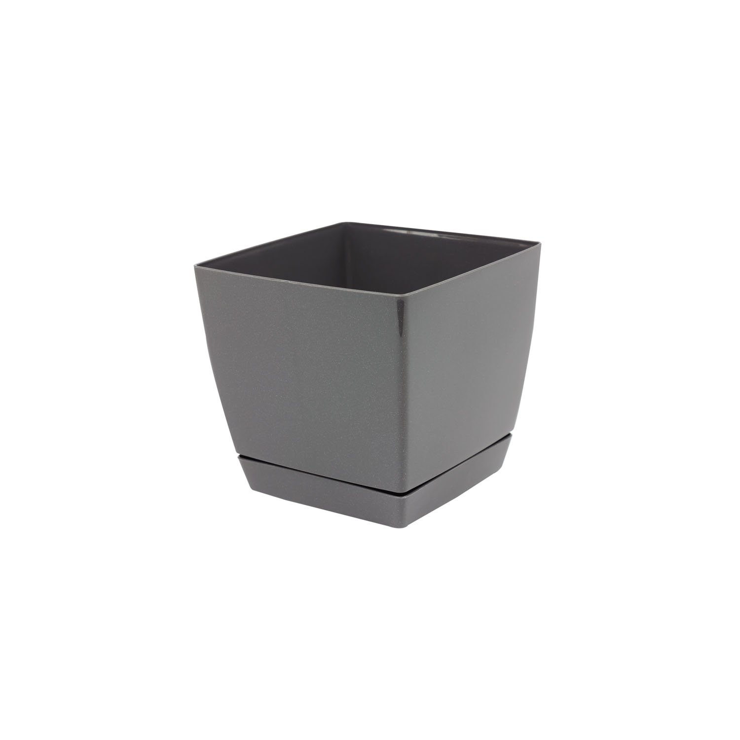 Vaso Quadrato In Plastica Grafite Coubi 20,5 Cm Con Sottovaso E Fori Di Drenaggio – Resistente UV