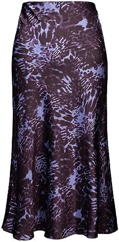 Womens Leopard Print Skirt Midi Long Length Silk Satin High Waist...