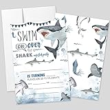 AEHIE 20 Sets Shark Birthday Invitations With Envelopes,Marine Life Sharks Double-sided Printed Birthday Party Invitation Invite Cards for Boys Girls Kids,Baby Shark Birthday Party Invites