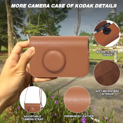 WOGOZAN Camera Case for KODAK EKTAR H35 H35N/F8/F9/VIBE 501F Half Frame Film Camera, PU Leather Camera Case for KODAK Camera Carrying Protective Case with Shoulder Strap (No Camera) - Brown - Thumbnail 5