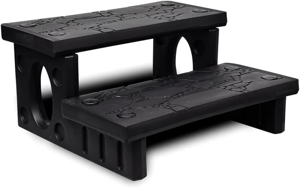 vidaXL Black Spa Steps for Hot Tub and Swimming Pools - Non-skid Surface, Reversible Treads, Sturdy Plastic, Indoor/Outdoor Accessory, 70x65x34 cm