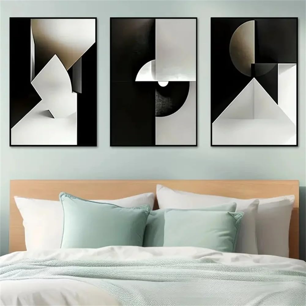 WUHBCZ Canvas Paints-Abstract Canvas Poster Modern Art Black White Geometry Blocks Poster Wall Art Bedroom Living Room Office Home Corridor Decoration-60 * 80cm/3PCS (No Frame)