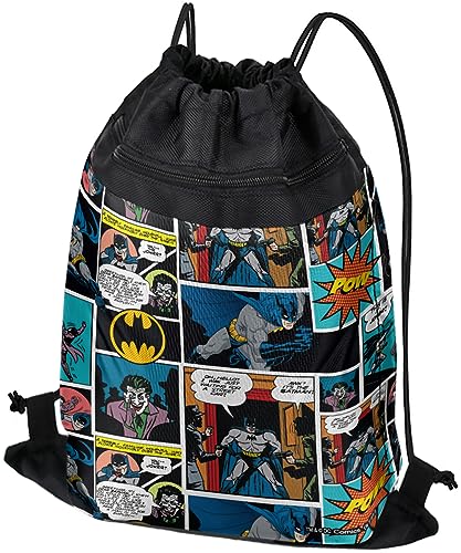 LOGOVISION Batman Comic Pattern Drawstring Backpack Sports Bag Sackpack 17
