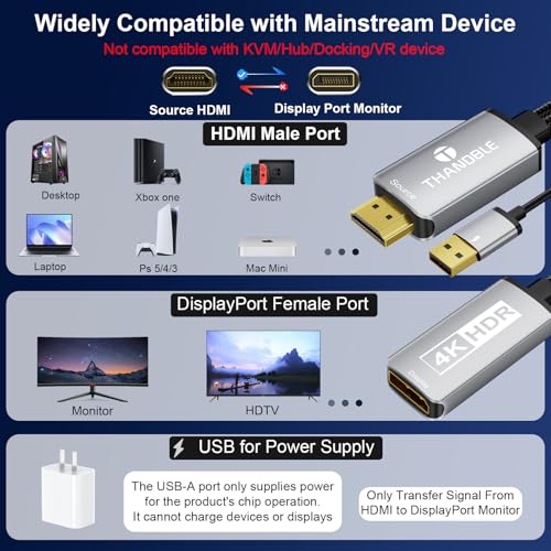 Adaptador Active HDMI a DisplayPort 4K 60Hz 1080p 120Hz miniatura 6