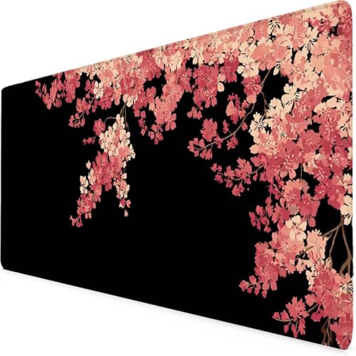 Grand tapis de souris de qualité avec bords surpiqués et motif floral rose 800 x 400 mm