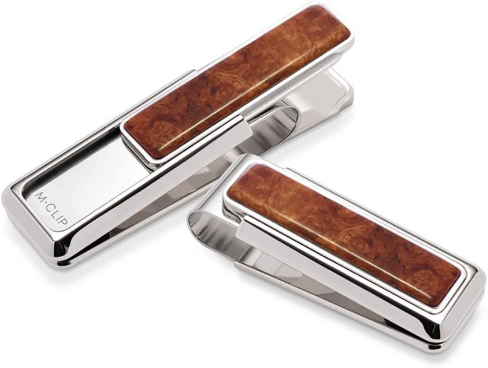 M-Clip Rhodium Finish with Wood Accent Money Clips