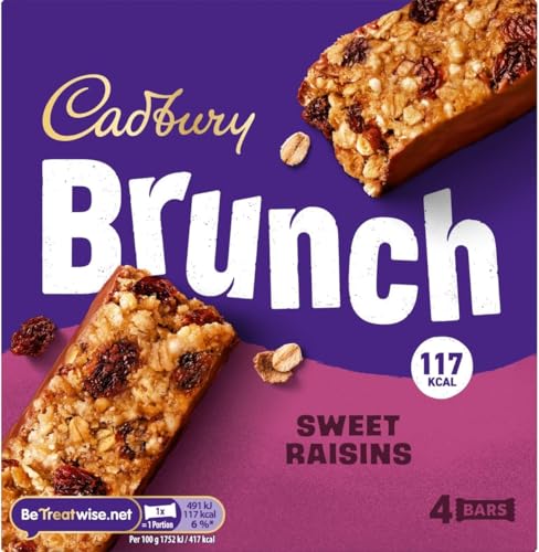 Cadbury Brunch Sweet Raisins Cereal Bars 4 x 28 g (Pack of 1)