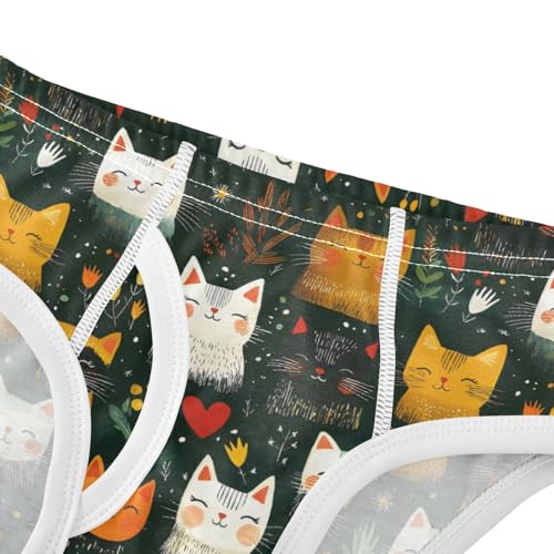 Boys' Exclusive Briefs Toddler Underwear 95% Combed Cotton Boxerbriefs 2T Happy Cat Floral Pattern4