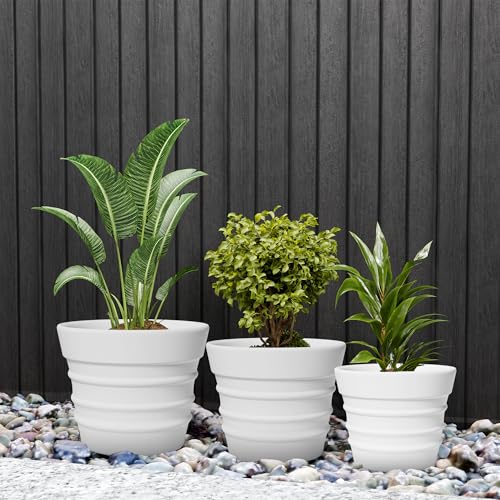 Image of YUCCABE ITALIA FOXB BR 18, 14, 12 INCH White Pots for Plants Highly Durable Lightweight Indoor Outdoor Flower Pot Gamla for Living Room, Balcony, Garden