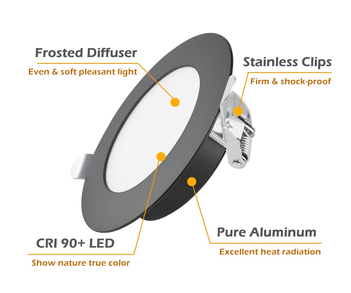 4 x Foco Empotrable Led Techo 12V Camper Redondo Downlight 4000K Blanco Neutral 3W 83mm 285lm Negro Agujero 64-74 mm para Muebles Barco Caravana Furgo Baño(sin transformador)