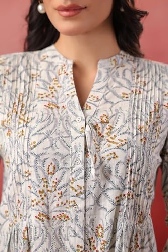 Image of SAVI Women's Cotton Floral Printed Kurti | Straight Fit Ethnic Wear | Casual Kurta | Office Wear Kurti | 3 /4 Sleeves