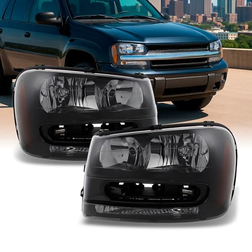 AKKON - For Chevy TrailBlazer SUV Black Smoke Headlights Headlamps Front Lamps Replacement Pair