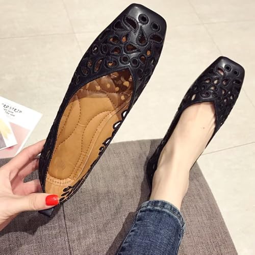 WENJIAZHIZHI Women's Floral Ballet Flats Comfortable Dress Shoes Square Toe Slip on Flat Shoes with Breathable Eyelets4