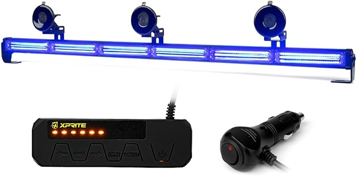 Xprite 35" COB LED Traffic Advisor Strobe Light Bar, Rear Window/Deck/Dash Flashing Directional Lightbar for Construction Towing Snow Plow Pickup Work Trucks Cars - Blue