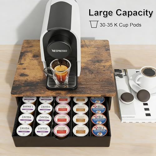 Image of gianotter Wood Vertuo Pod Holder Drawer, Compatible with Nespresso Vertuo Capsules, Compatible with 40 Large or 60 Small Nespresso Capsule Organizer
