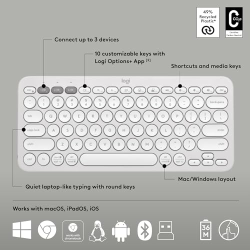 Image of Logitech Pebble 2 Combo, Wireless Keyboard and Mouse, Quiet and Portable, Customisable, Logi Bolt, Bluetooth, Easy-Switch for Windows, macOS, iPadOS, Chrome - Tonal White